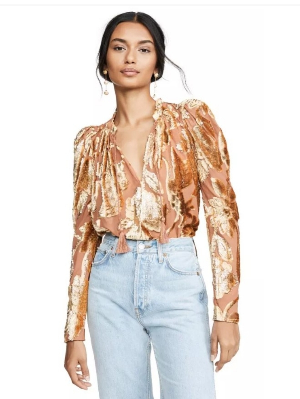 Ulla Johnson Camilla Velvet Devore Rose Gold Metallic Floral Burnout Top Size 4 - Picture 7 of 16